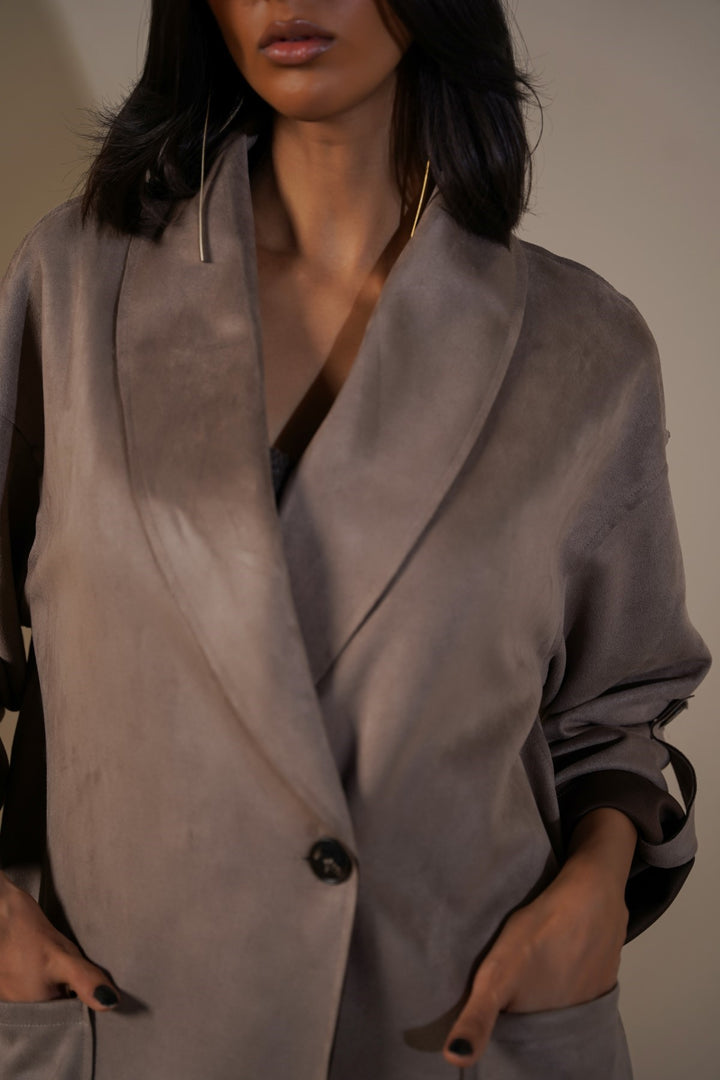 TAUPE-LUXURY LONG SUEDE COAT