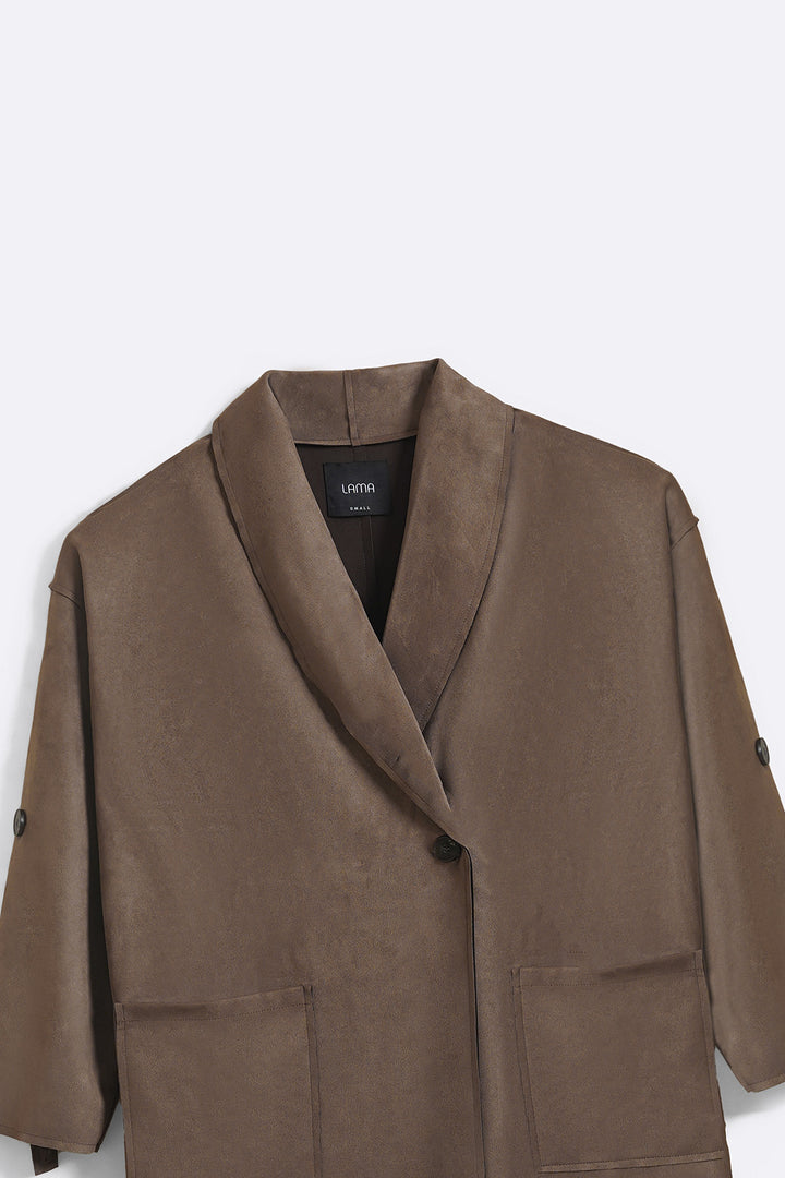 TAUPE-LUXURY LONG SUEDE COAT