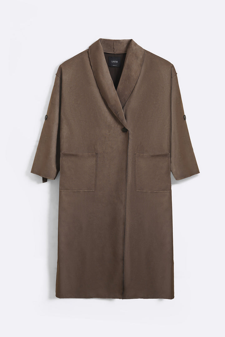 TAUPE-LUXURY LONG SUEDE COAT