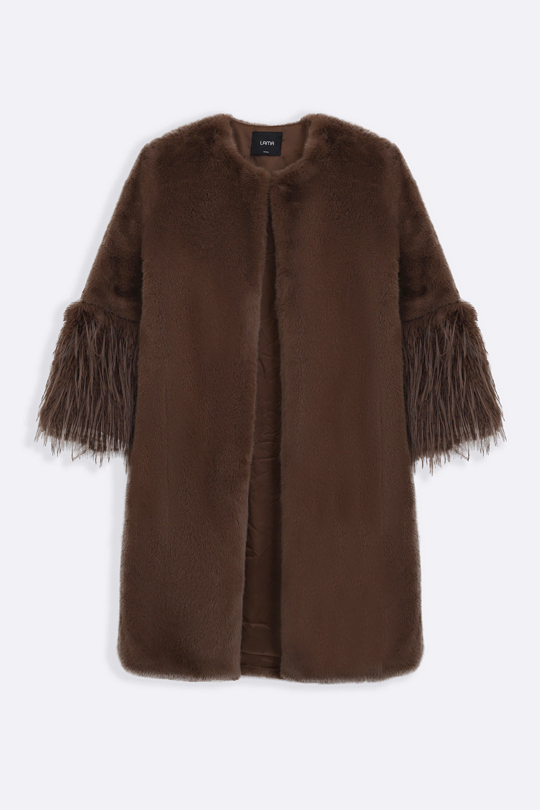 COFFEE LONGLINE FEATHERED FUR COAT
