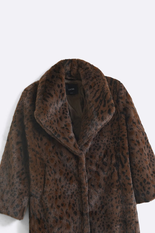 BROWN FAUX LEOPARD FUR COAT
