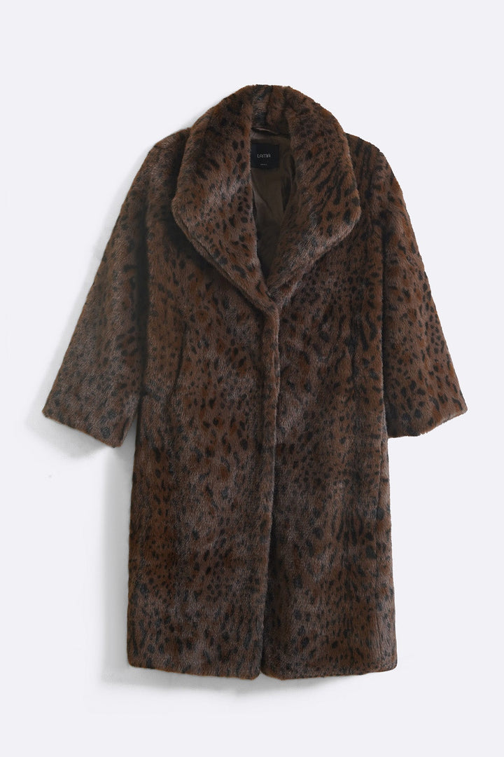 BROWN FAUX LEOPARD FUR COAT