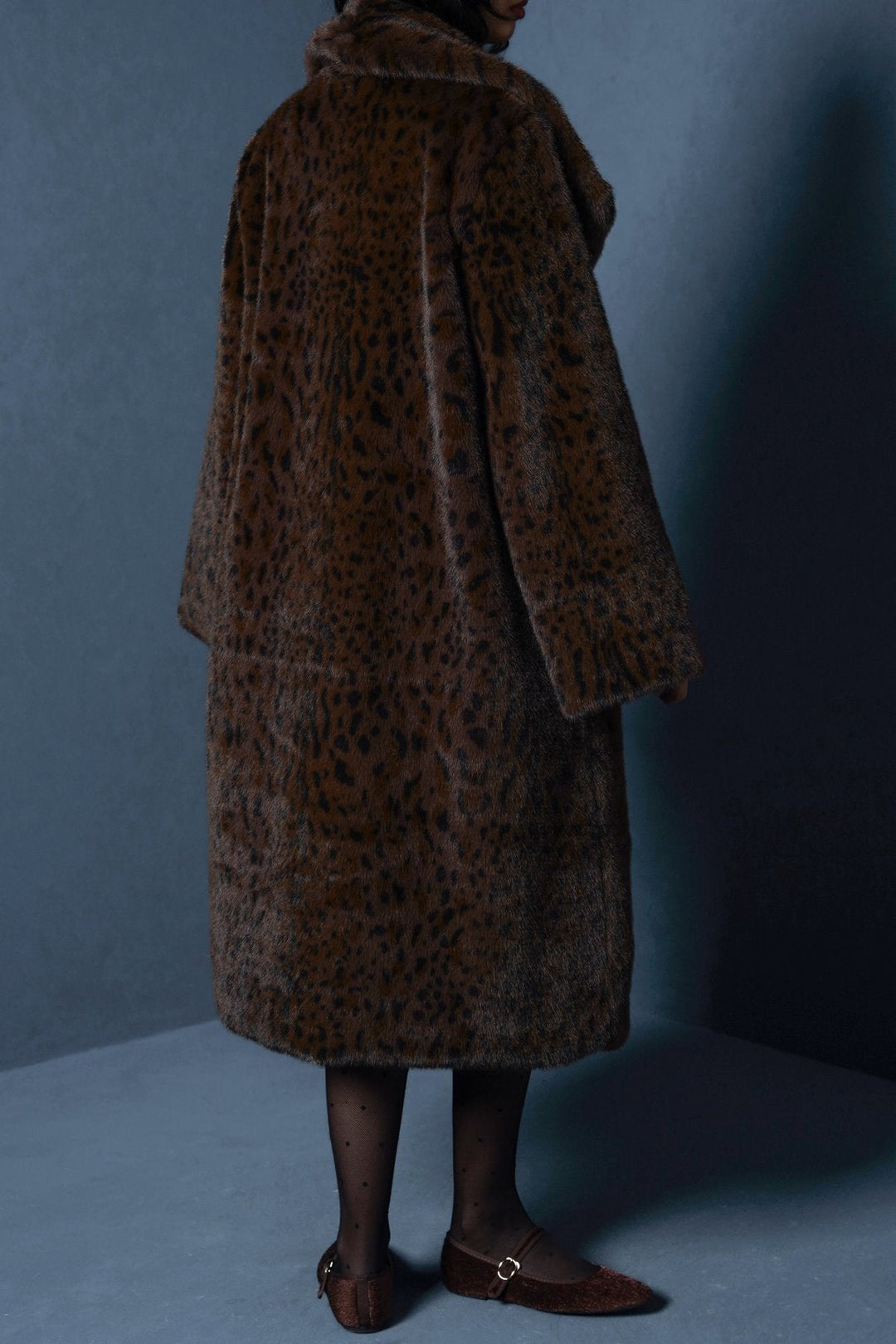 BROWN FAUX LEOPARD FUR COAT