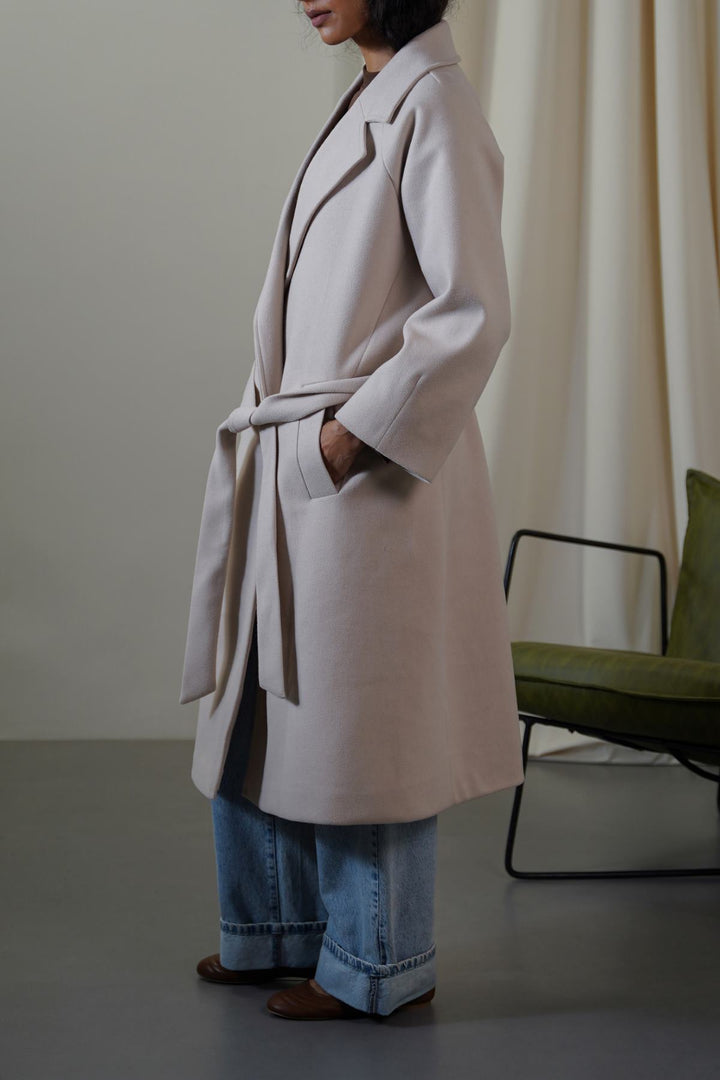 BEIGE LONG BELTED COAT