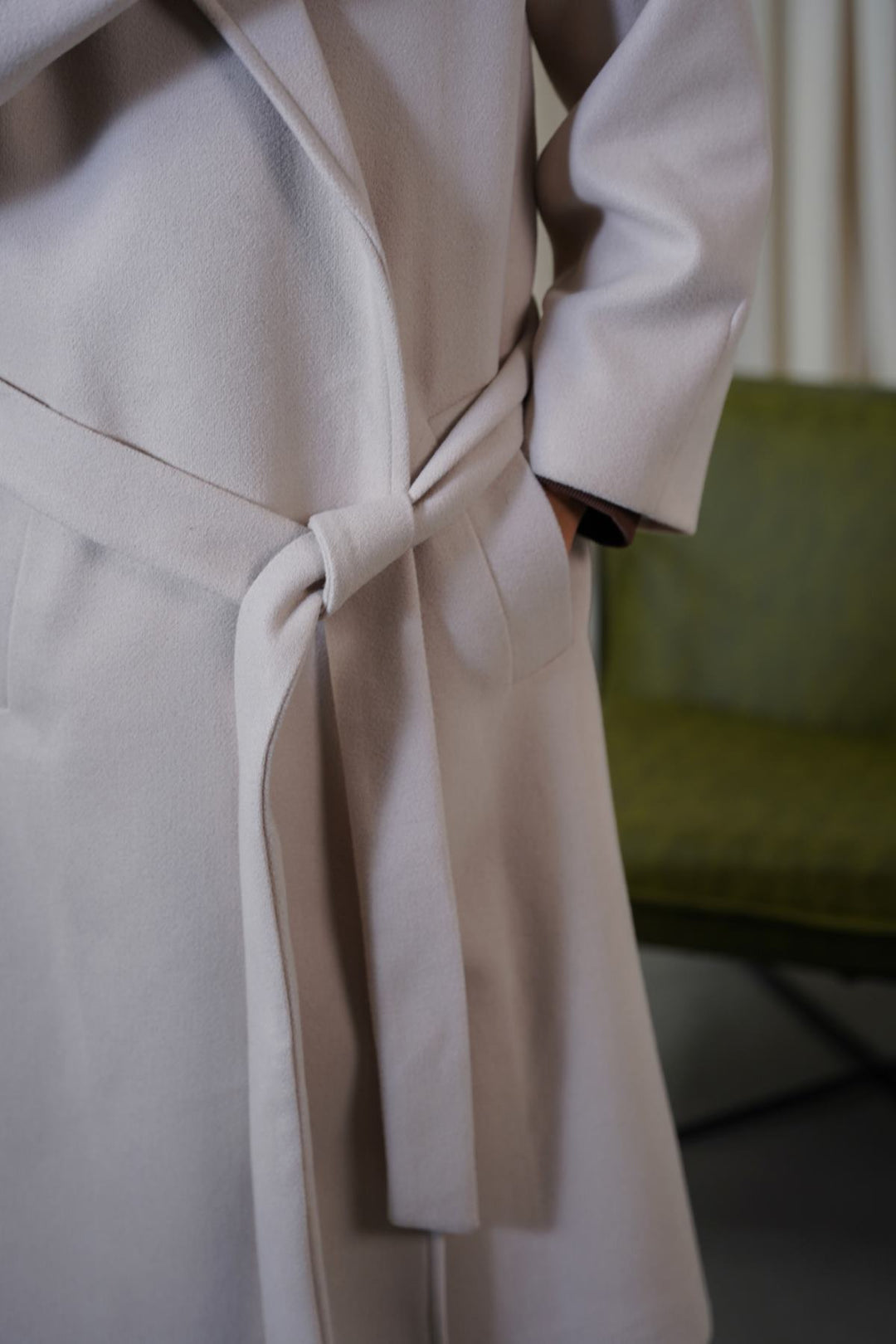 BEIGE LONG BELTED COAT