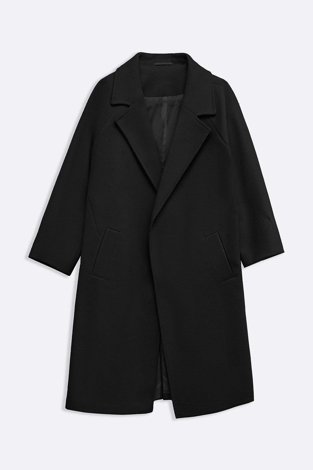 BLACK LONG BELTED COAT