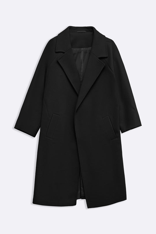 BLACK LONG BELTED COAT