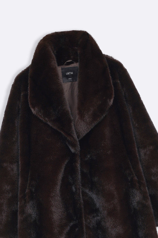 CHOCOLATE FAUX FUR COAT