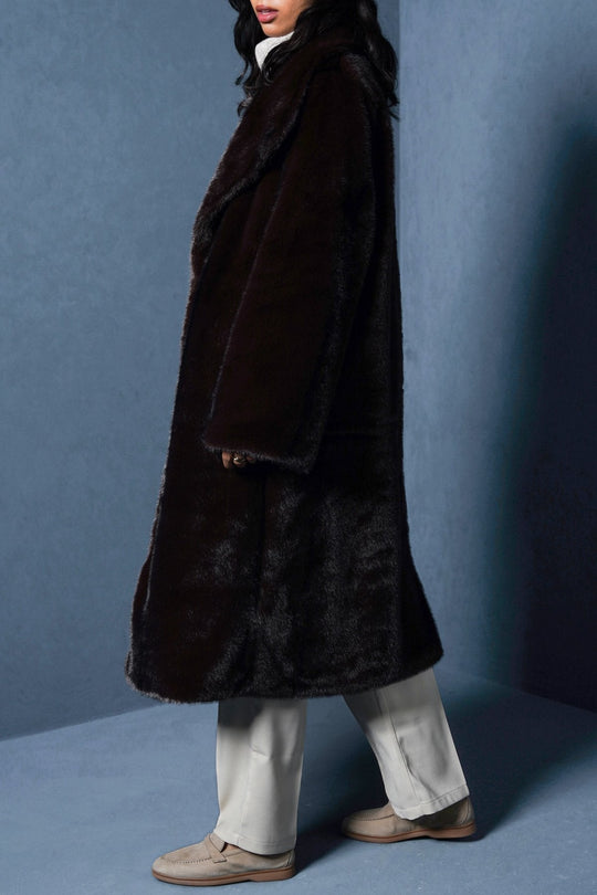 CHOCOLATE FAUX FUR COAT