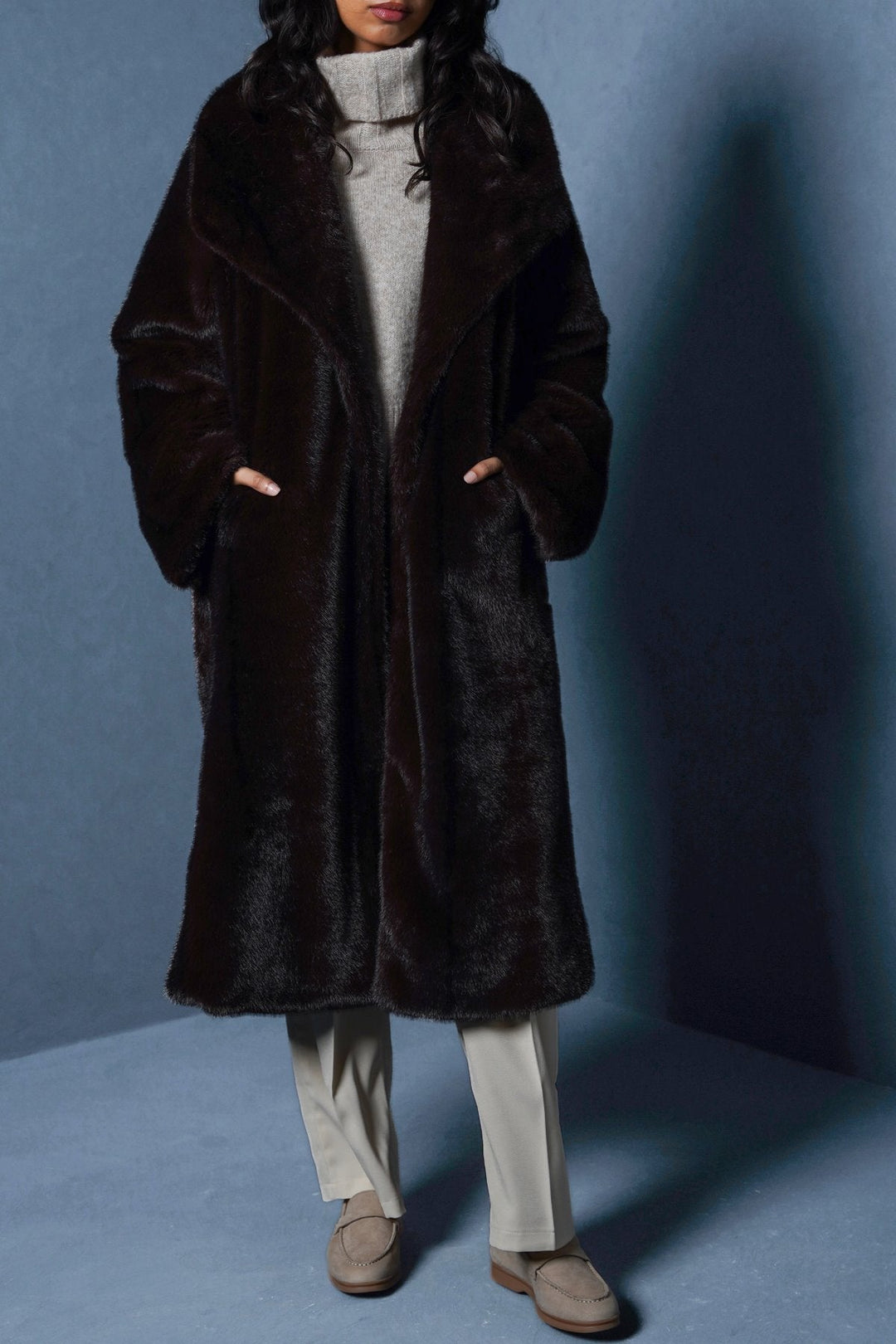 CHOCOLATE FAUX FUR COAT