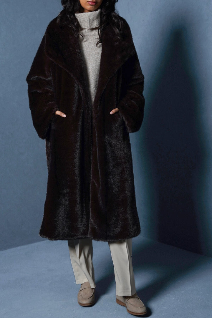 CHOCOLATE FAUX FUR COAT