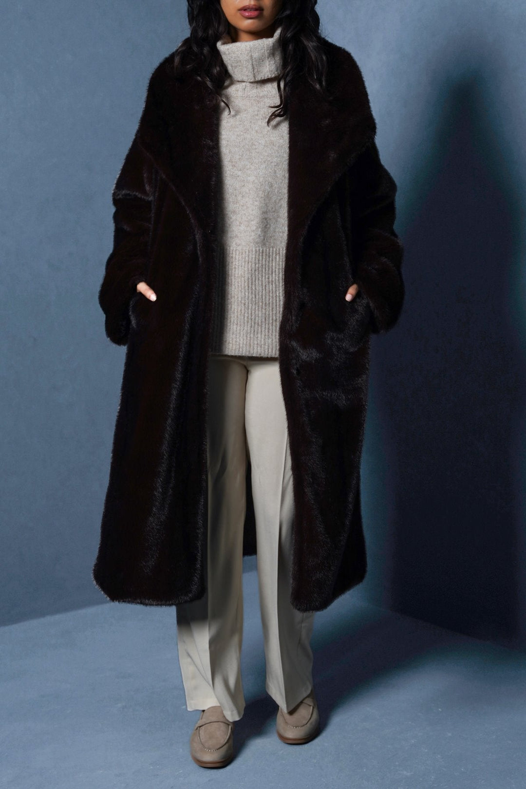 CHOCOLATE FAUX FUR COAT