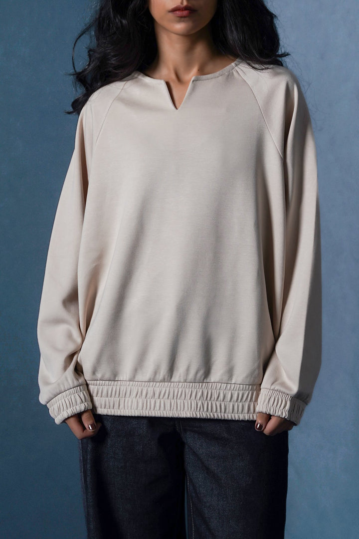 BEIGE V-NOTCH PULLOVER