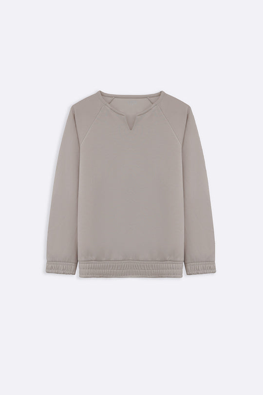 BEIGE V-NOTCH PULLOVER