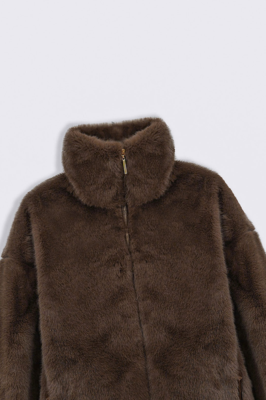 BROWN FUNNEL NECK FUR JACKET