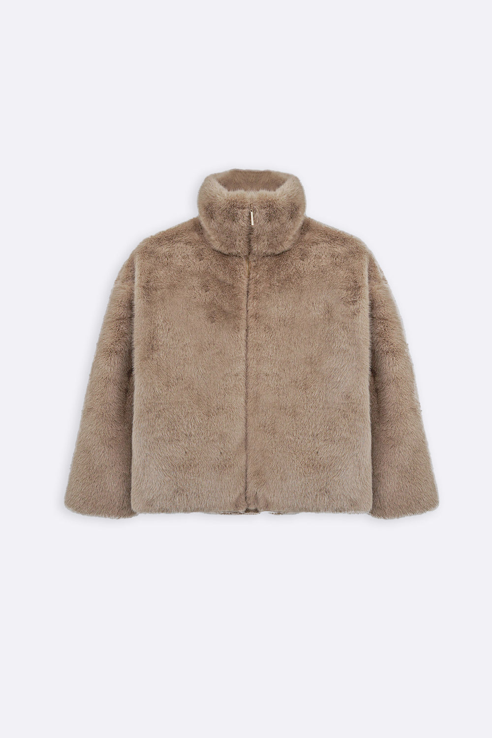 KHAKI FUNNEL NECK FUR JACKET