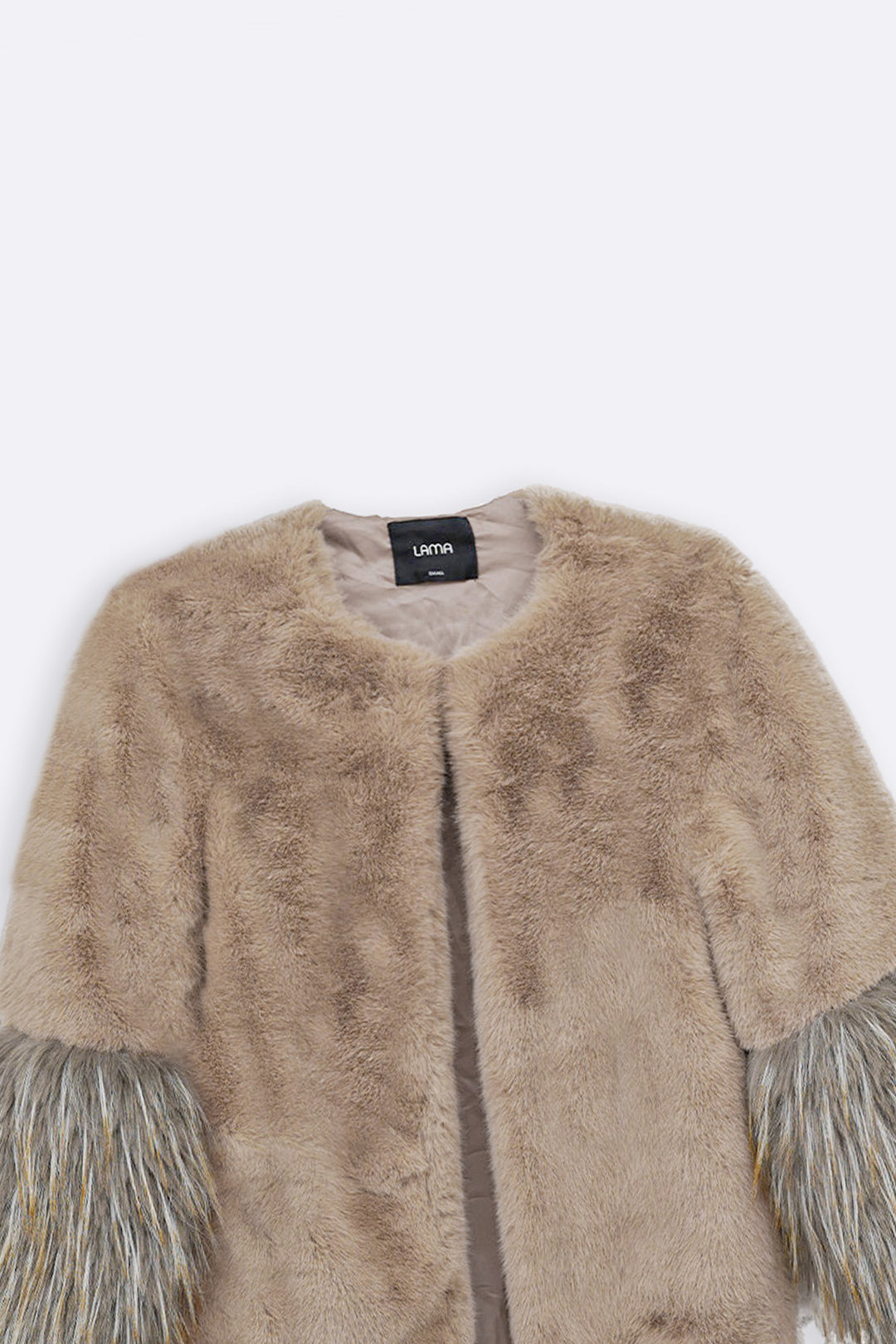 KHAKI MIDI FEATHERED FUR COAT