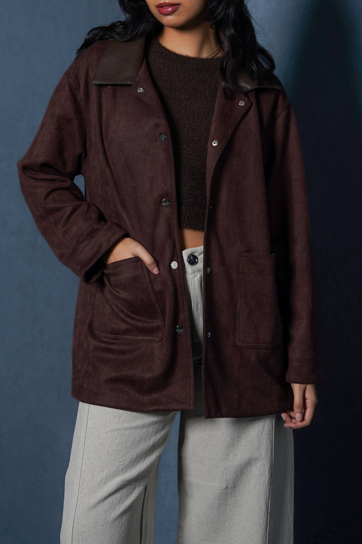BROWN SUEDE JACKET WITH COLLAR