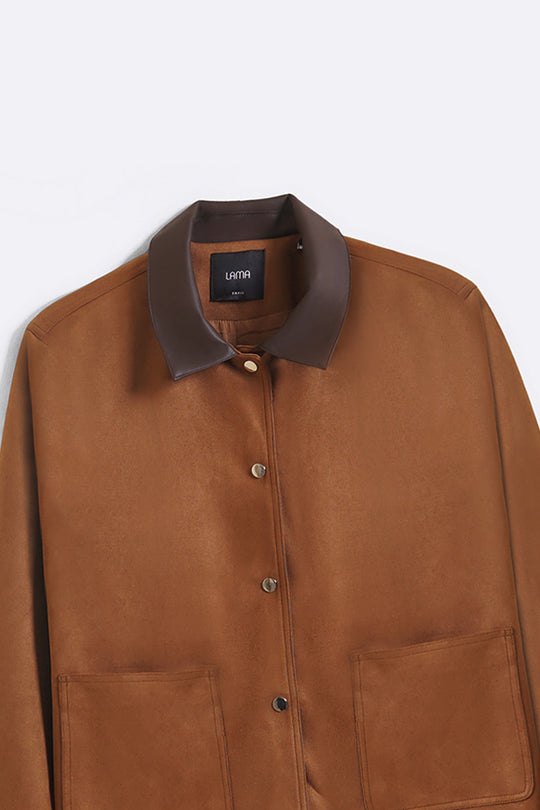 CAMEL SUEDE JACKET WITH COLLAR
