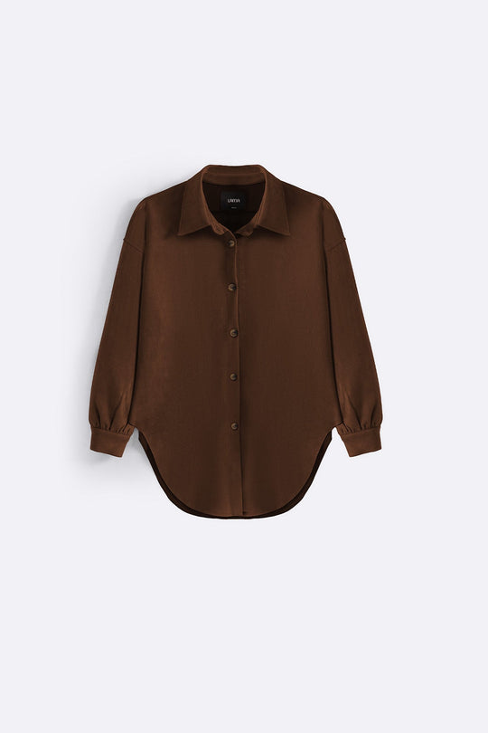 BROWN CUT-HEM SUEDE SHIRT