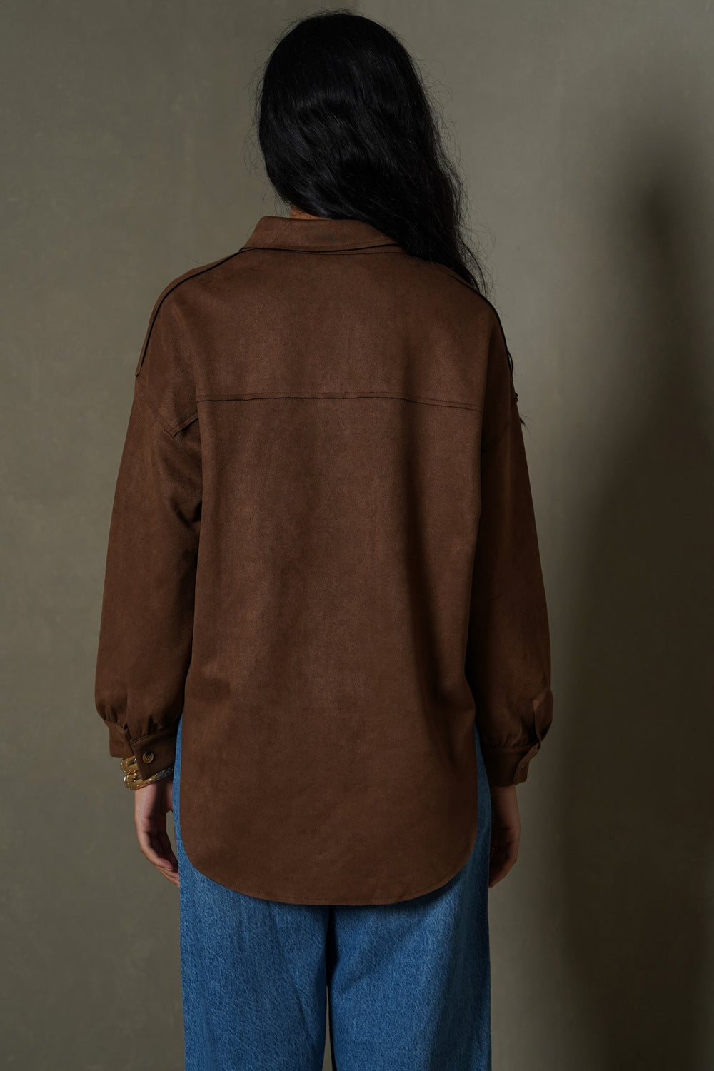 BROWN CUT-HEM SUEDE SHIRT