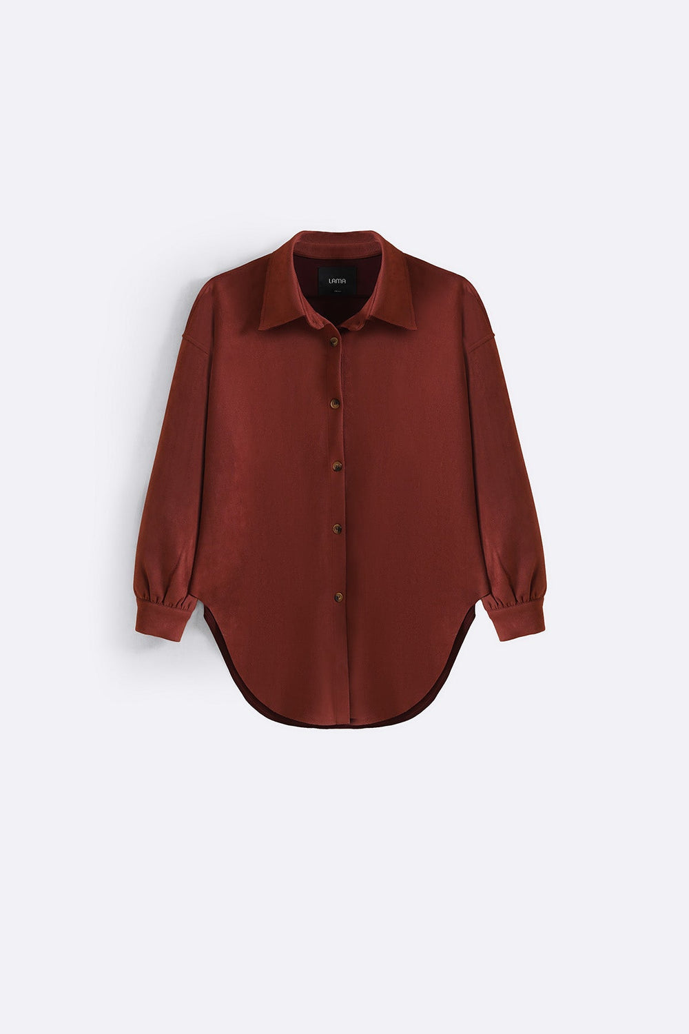 RUST CUT-HEM SUEDE SHIRT