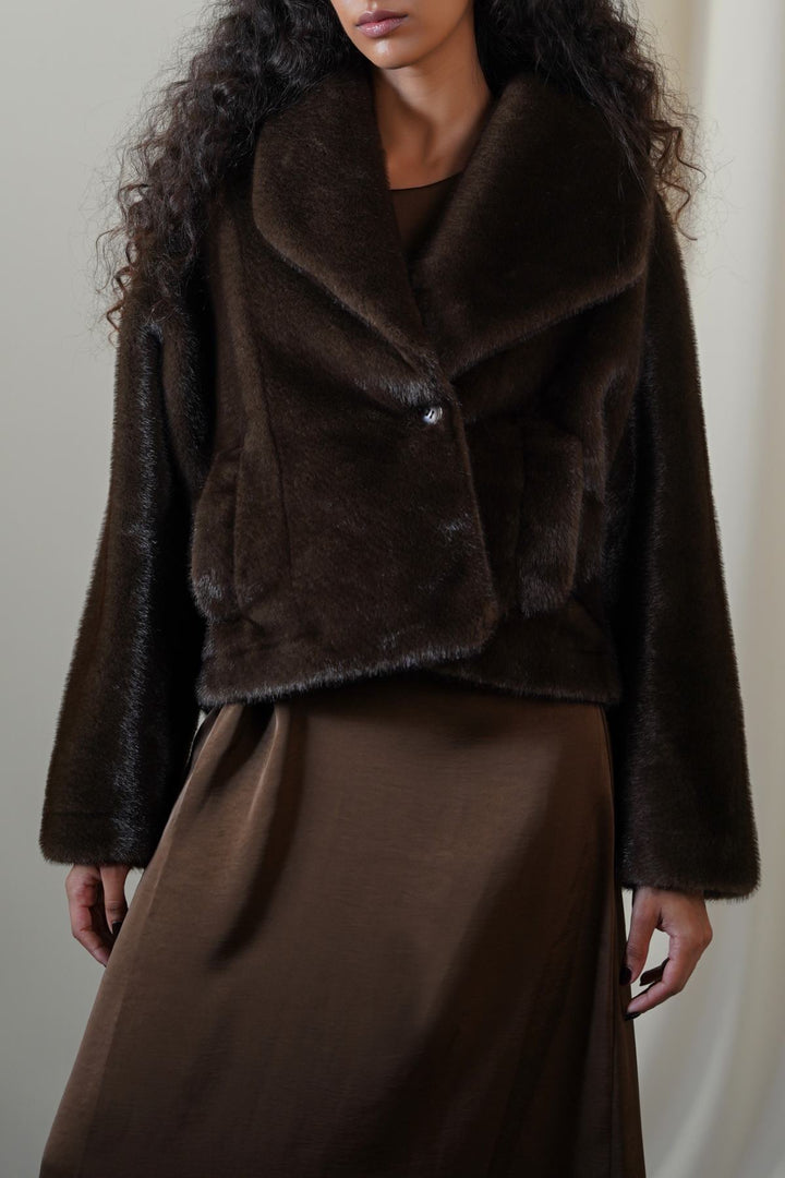 COFFEE SHORT WRAP FUR JACKET