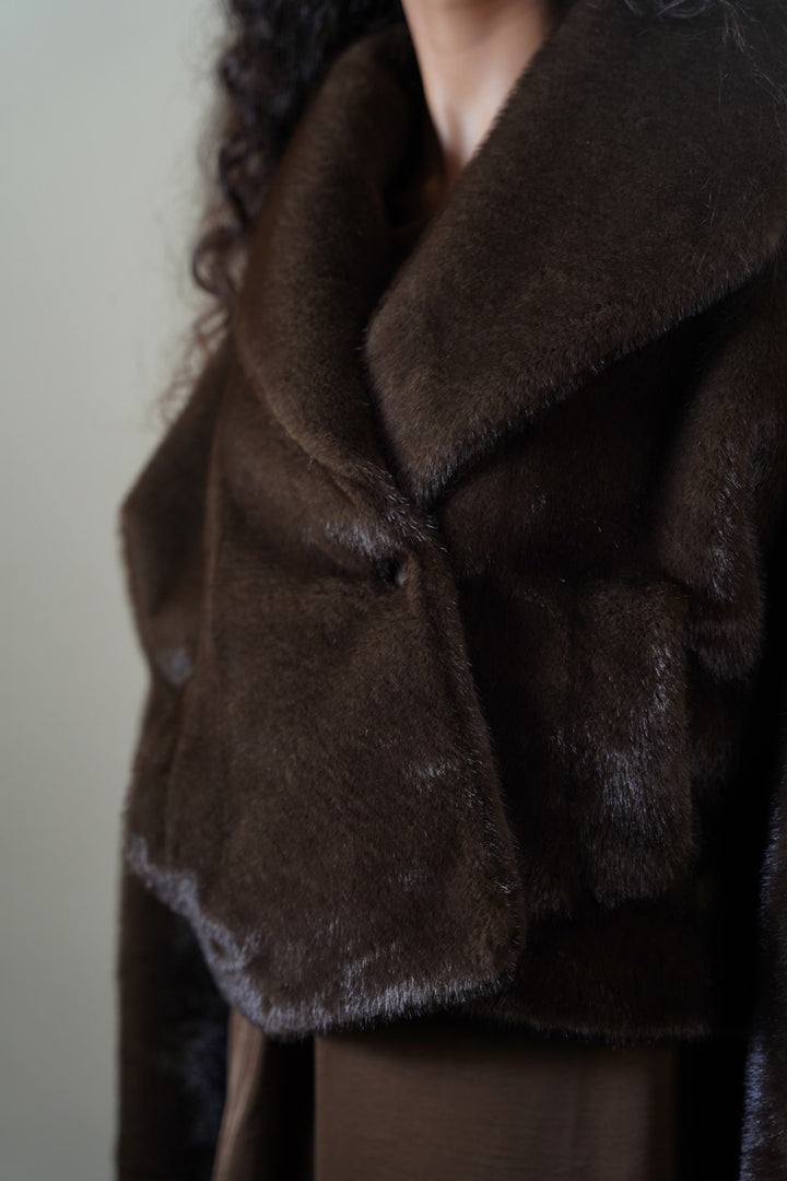 COFFEE SHORT WRAP FUR JACKET