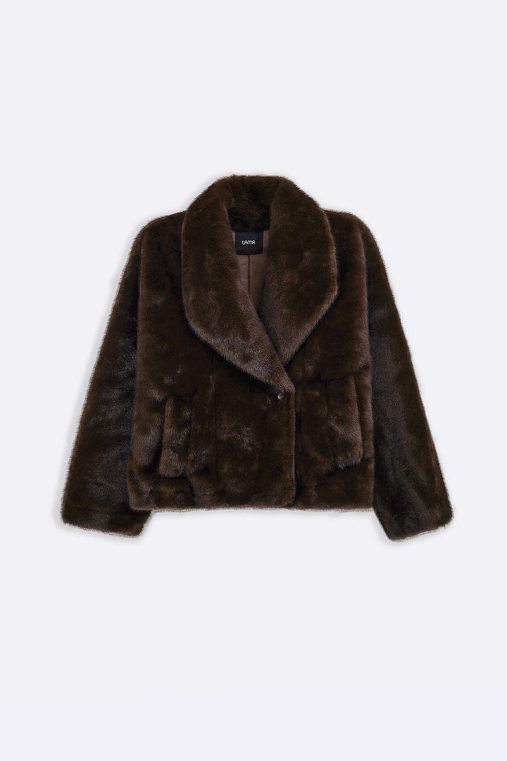COFFEE SHORT WRAP FUR JACKET