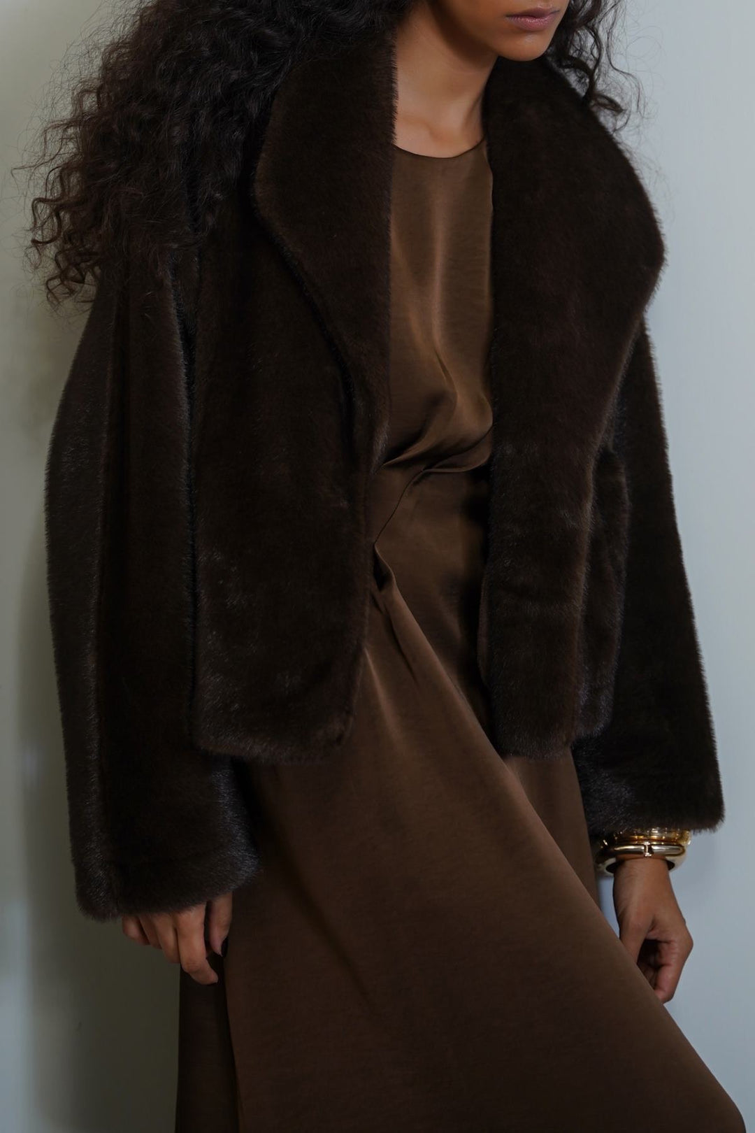 COFFEE SHORT WRAP FUR JACKET