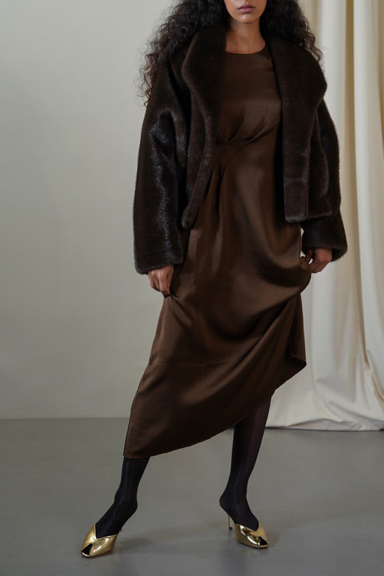 COFFEE SHORT WRAP FUR JACKET