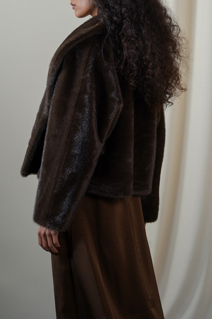 COFFEE SHORT WRAP FUR JACKET
