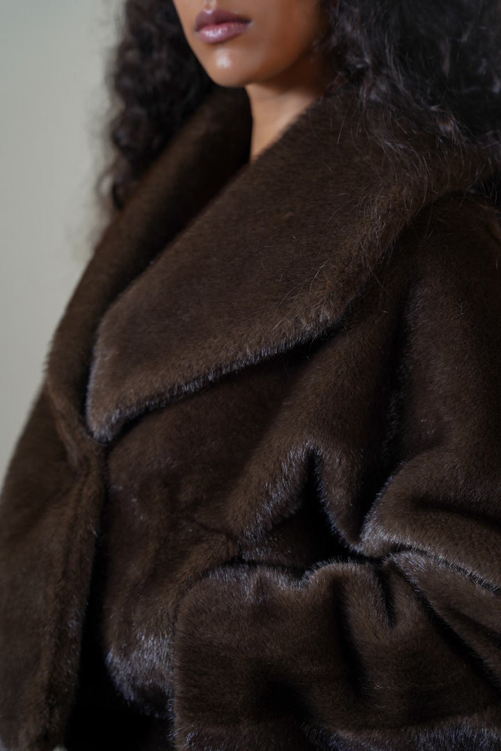 COFFEE SHORT WRAP FUR JACKET