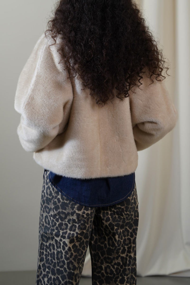 OFF WHITE SHORT WRAP FUR JACKET