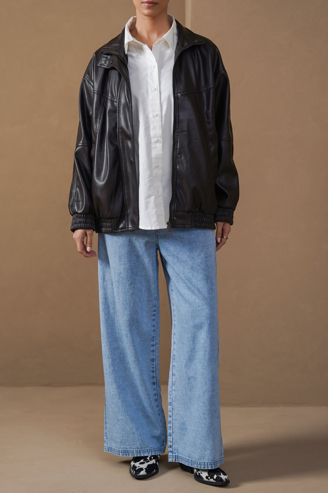 BLACK VEGAN LEATHER BOMBER JACKET