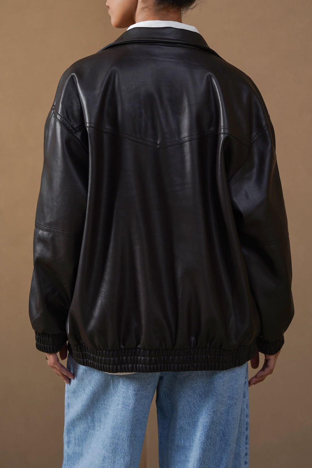 BLACK VEGAN LEATHER BOMBER JACKET
