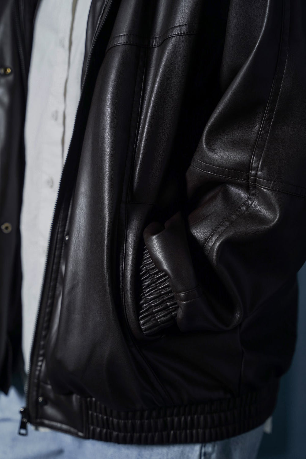 BROWN VEGAN LEATHER BOMBER JACKET