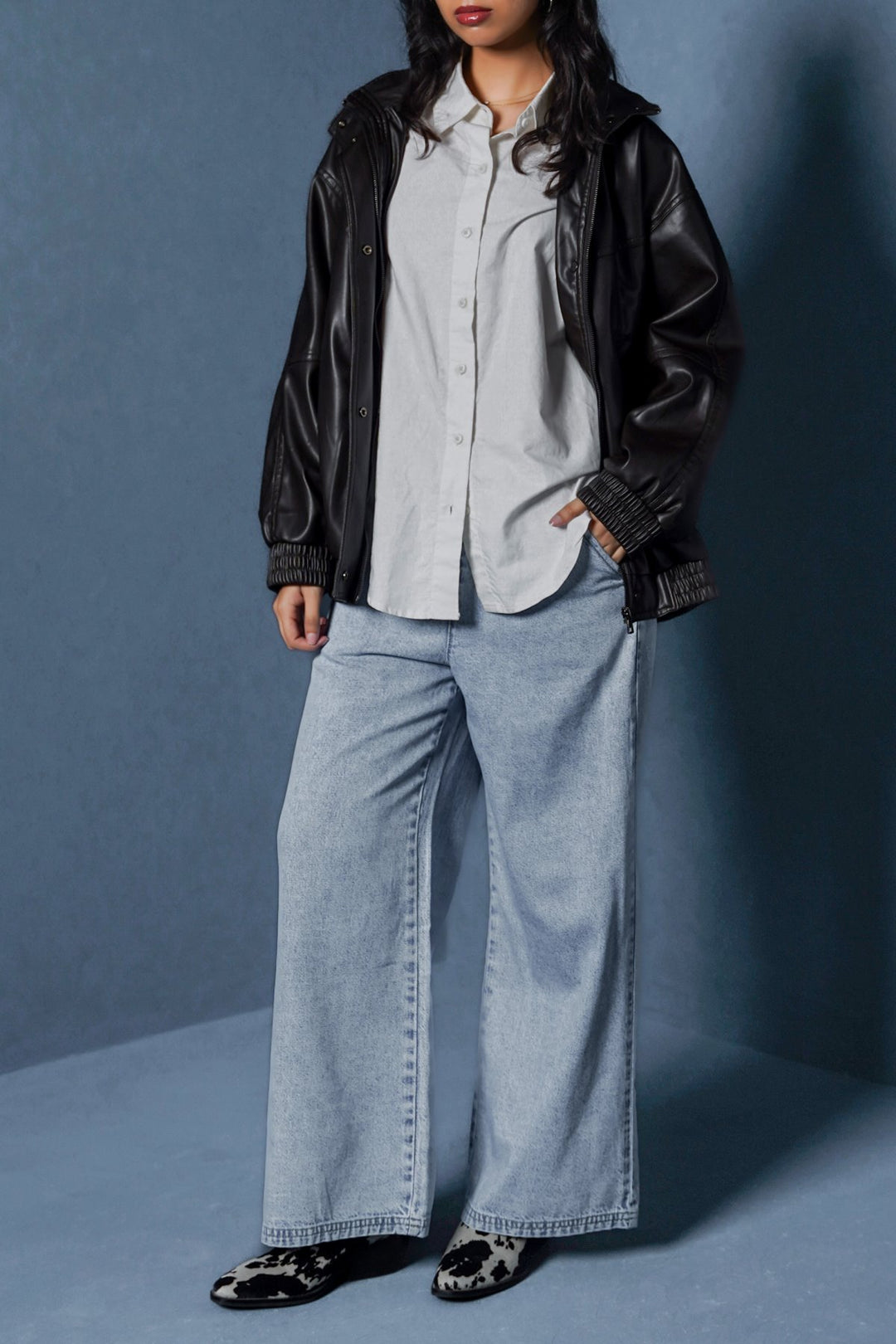 BROWN VEGAN LEATHER BOMBER JACKET