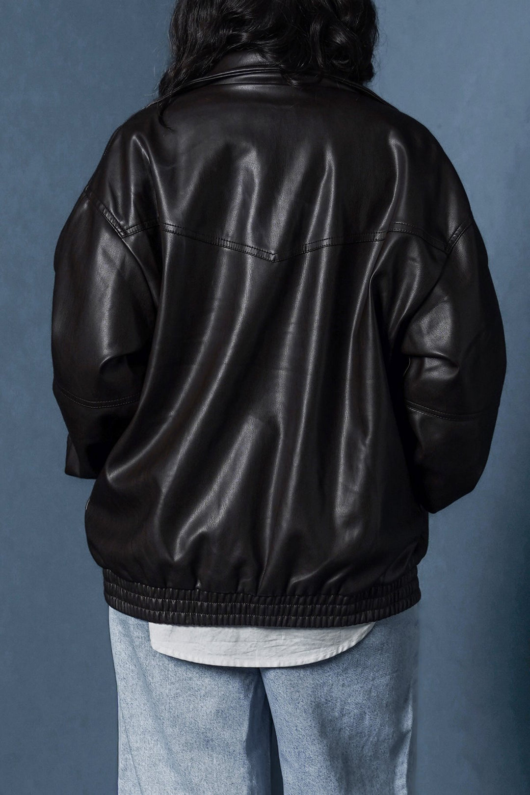 BROWN VEGAN LEATHER BOMBER JACKET