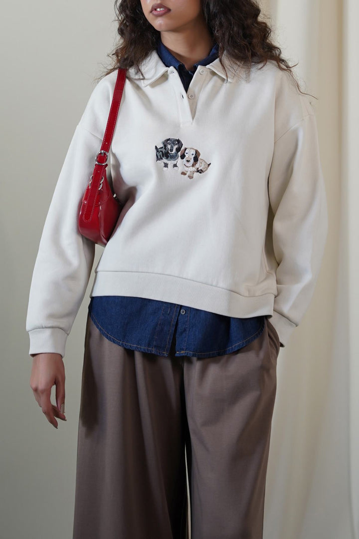IVORY PUPS FLEECE POLO