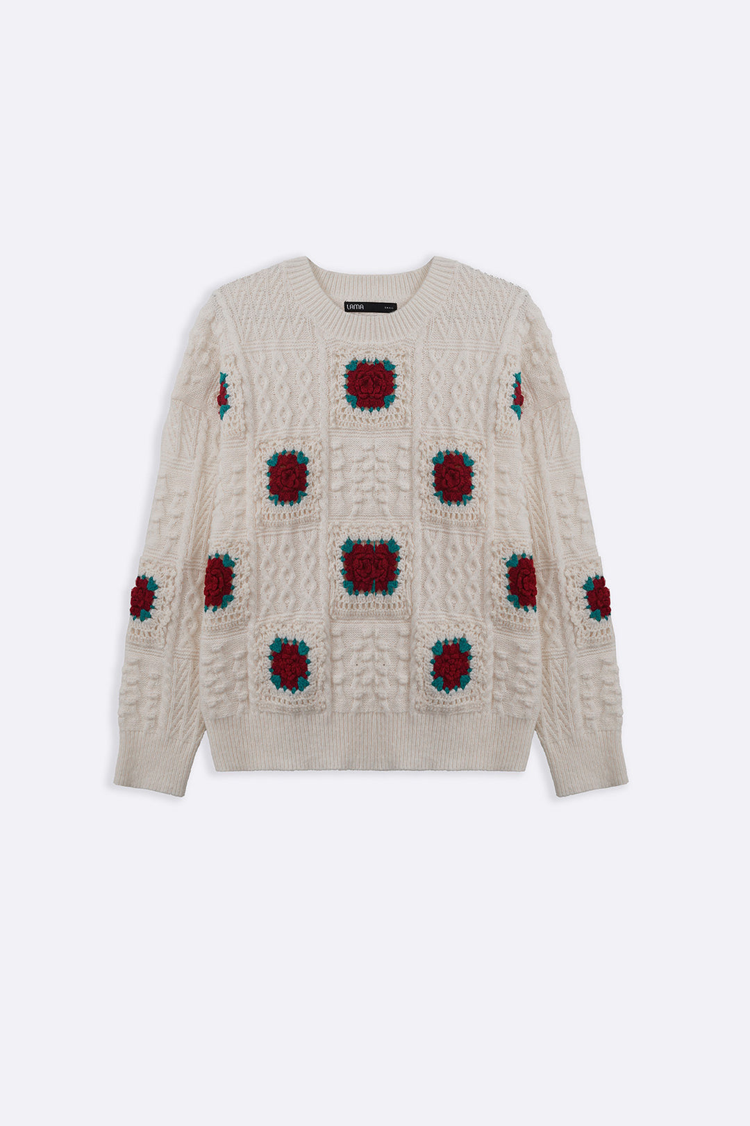 CREAM ROSE CROCHET SWEATER
