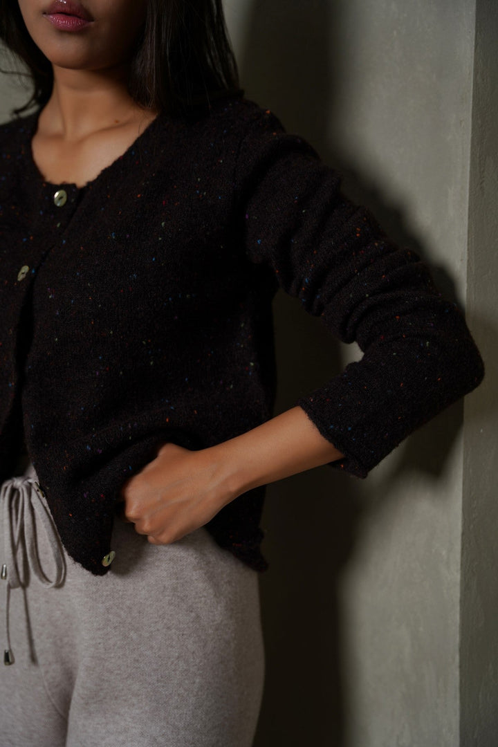 DARK BROWN CONFETTI CARDIGAN