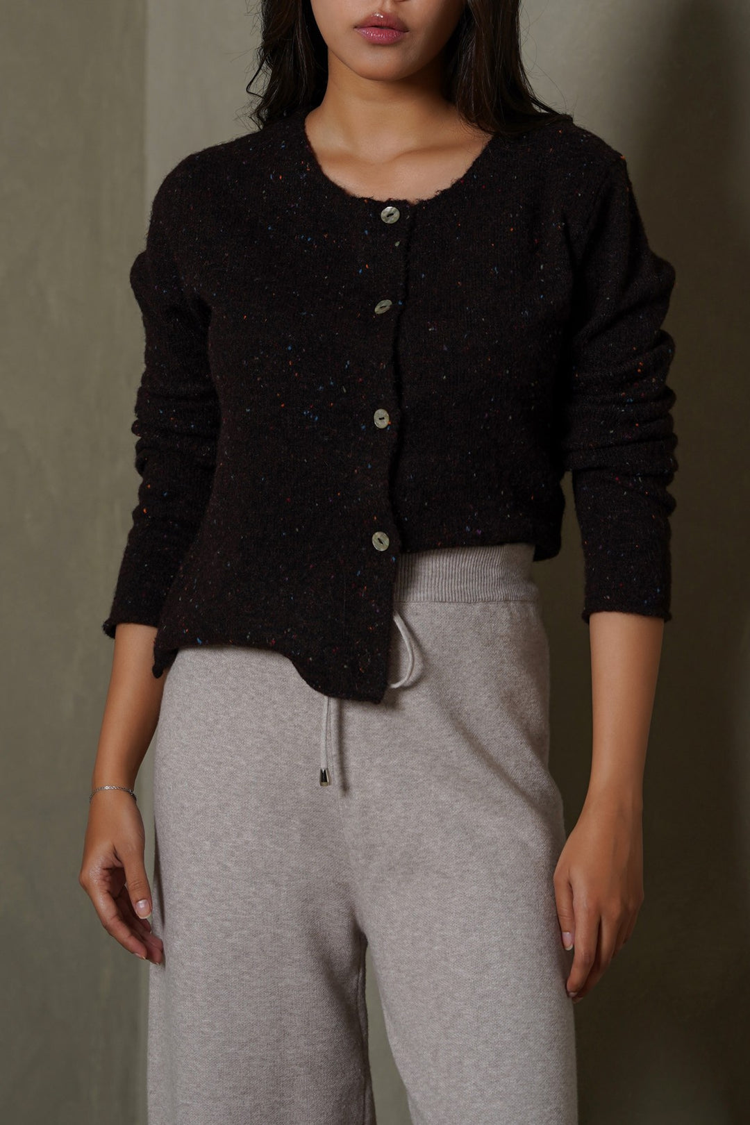 DARK BROWN CONFETTI CARDIGAN
