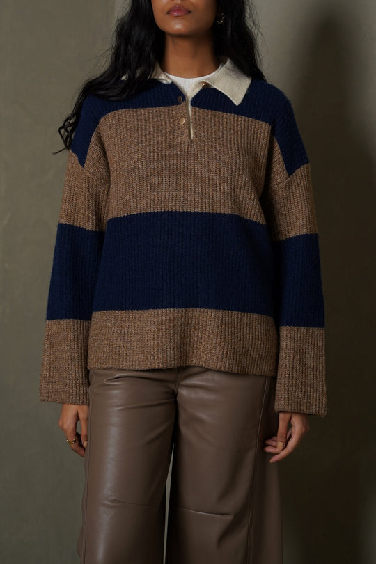 BLUE VARSITY STRIPE SWEATER