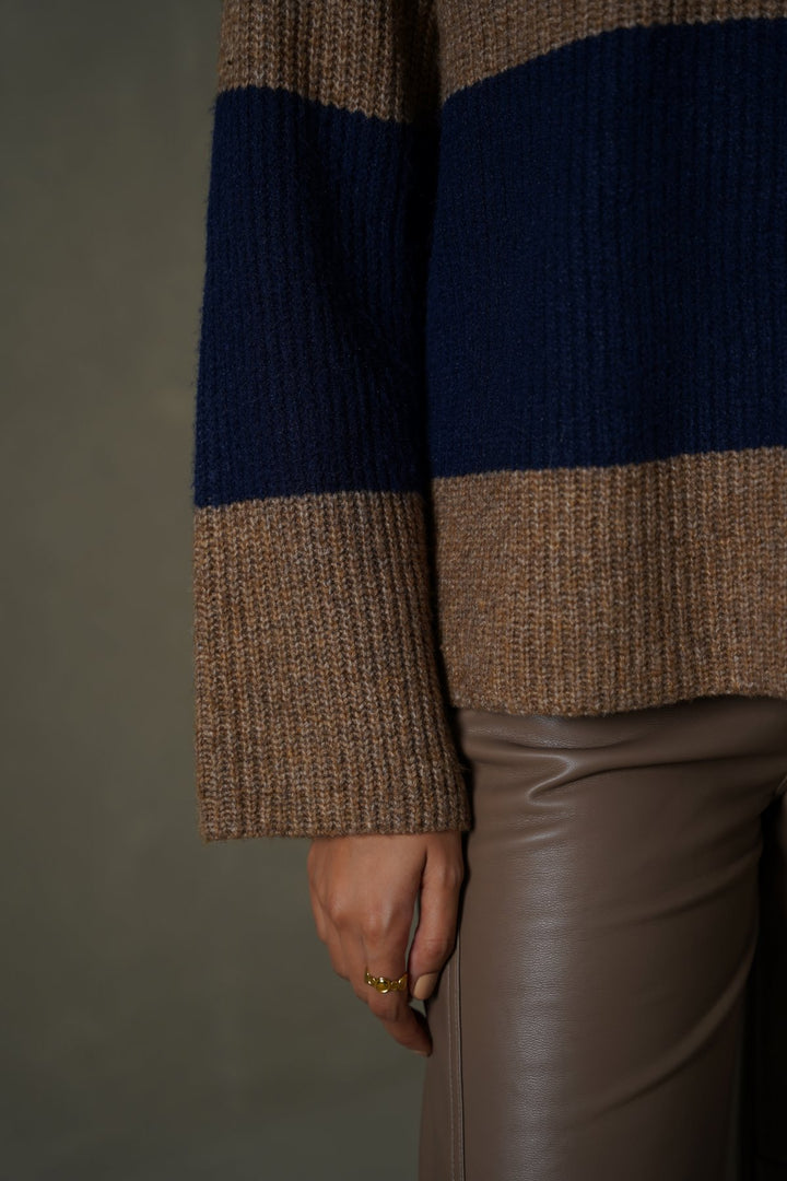 BLUE VARSITY STRIPE SWEATER