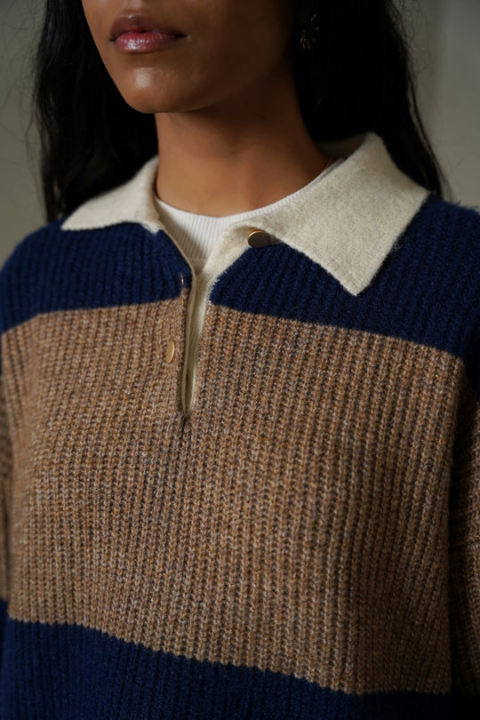 BLUE VARSITY STRIPE SWEATER