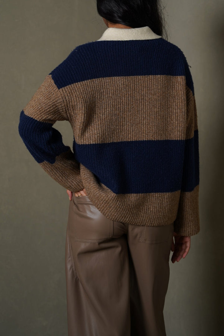 BLUE VARSITY STRIPE SWEATER