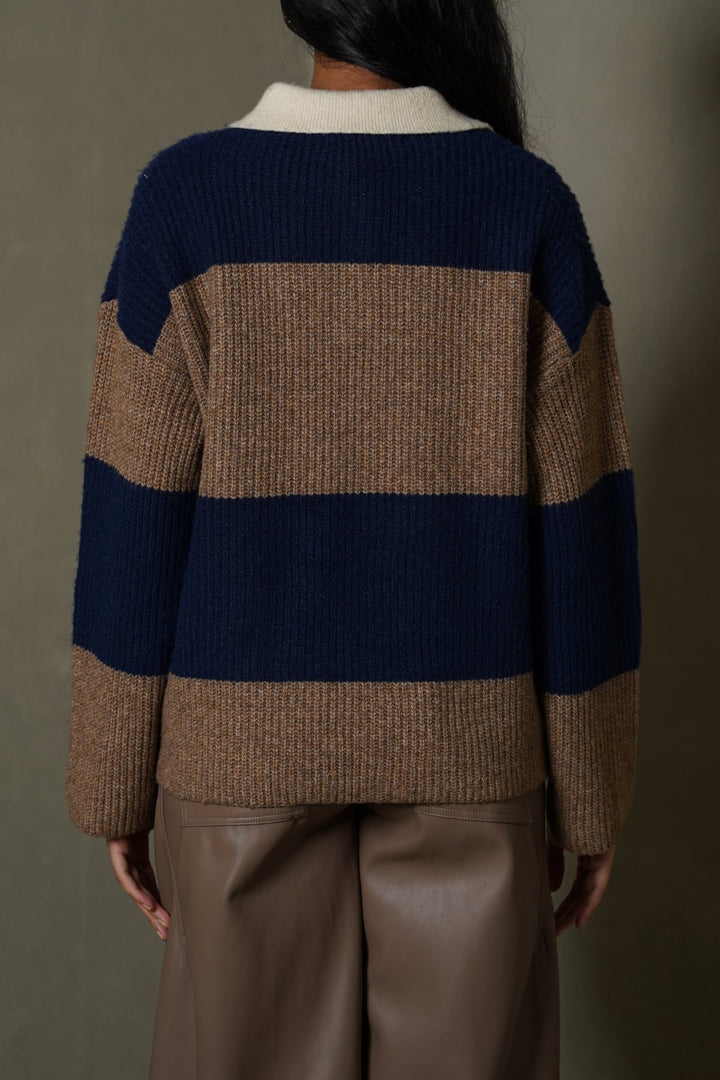 BLUE VARSITY STRIPE SWEATER