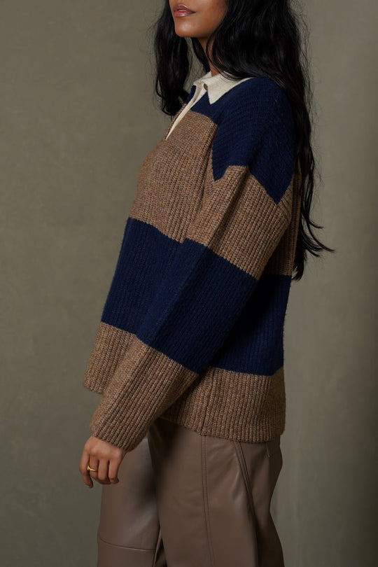 BLUE VARSITY STRIPE SWEATER