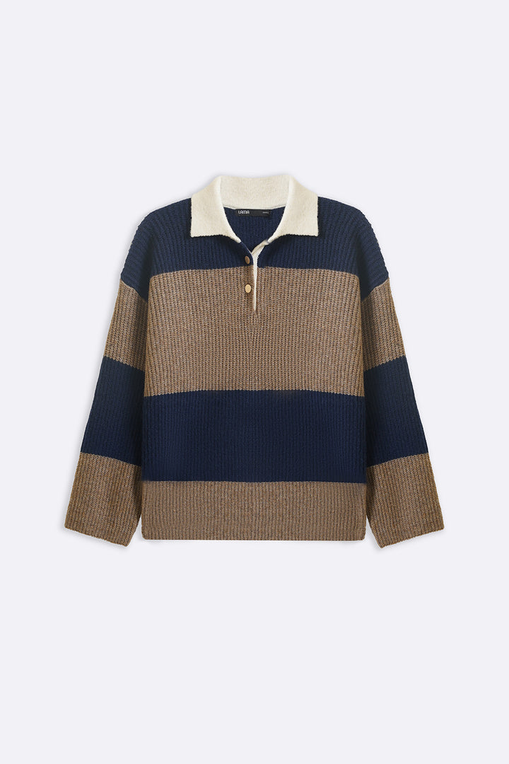 BLUE VARSITY STRIPE SWEATER